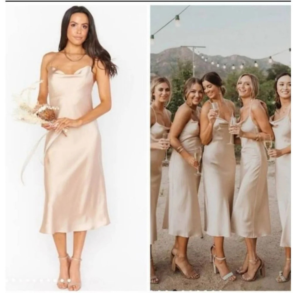 NWOT Show Me Your MuMu Verona Cowl Dress in Champagne Luxe Satin Sz S